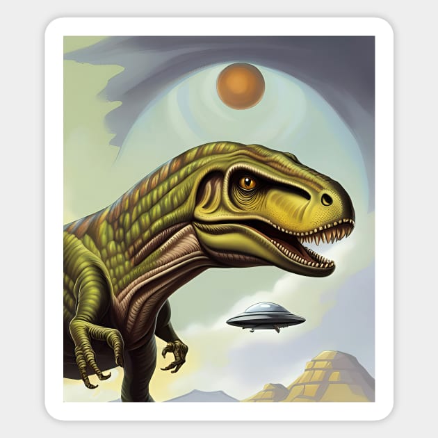 UFO Tyrannosaurus Sticker by roswellboutique